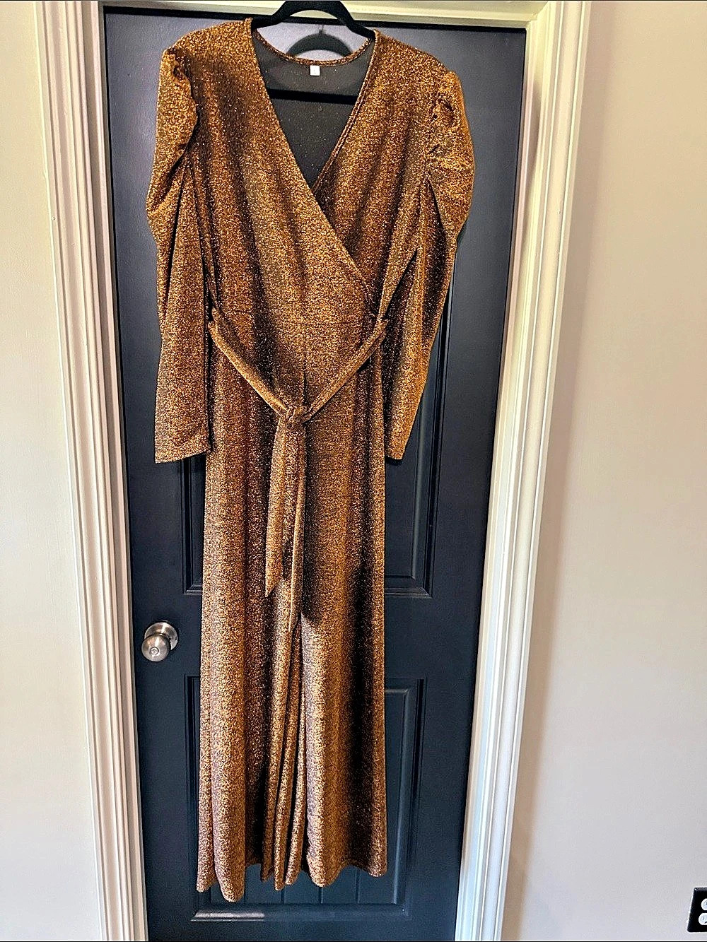 Metallic Wrap Jumpsuit in Bronze Like New